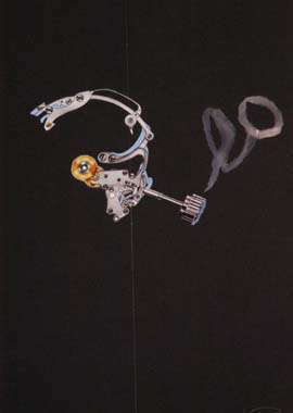 Realizado con parte de la maquinaria de un reloj.